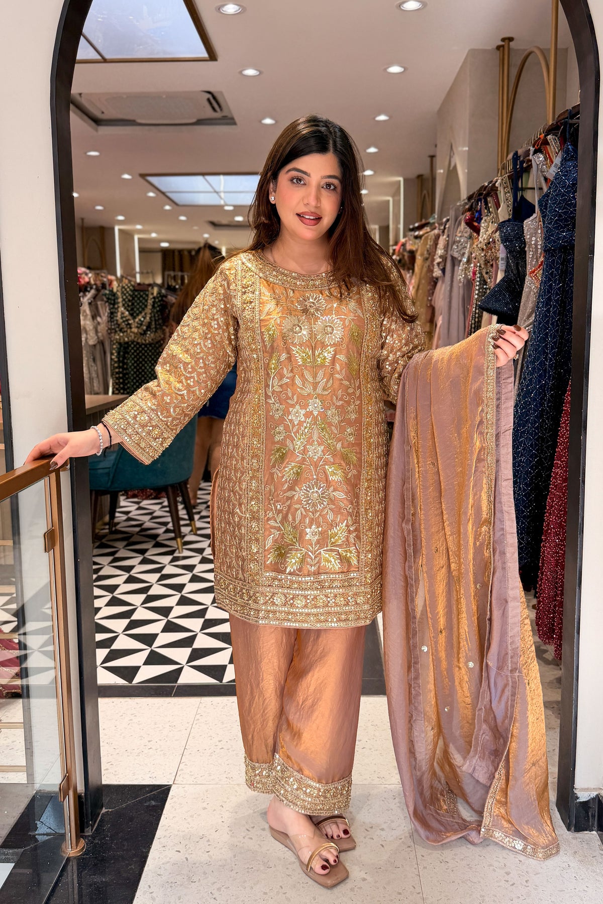 Dilbar Golden Embroidered Suit Set