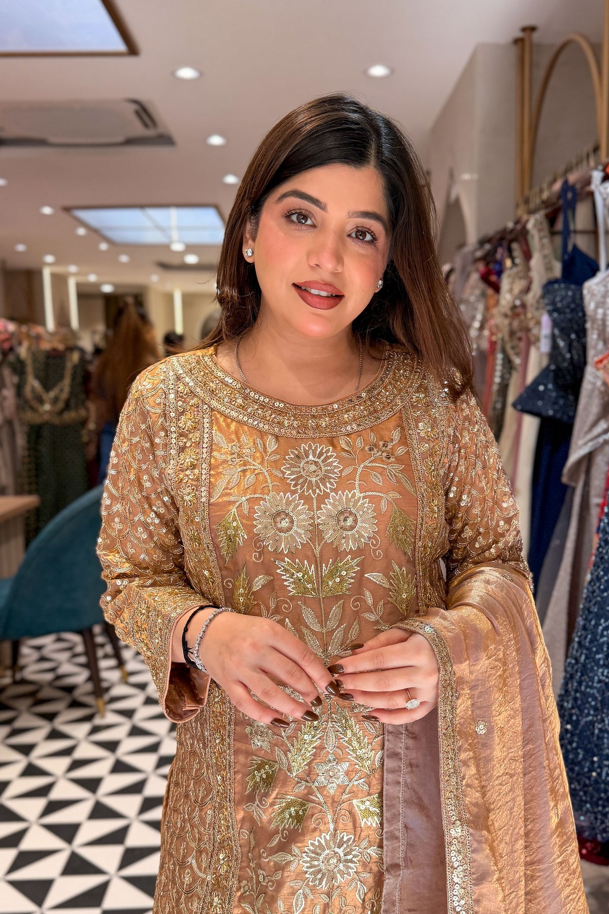 Dilbar Golden Embroidered Suit Set
