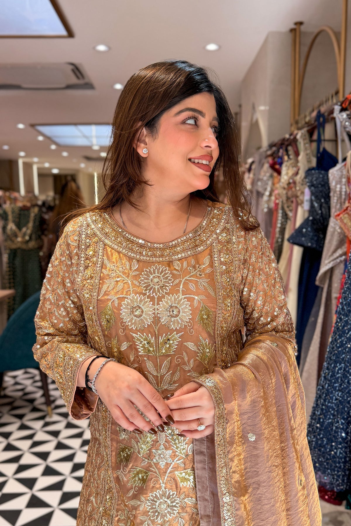 Dilbar Golden Embroidered Suit Set