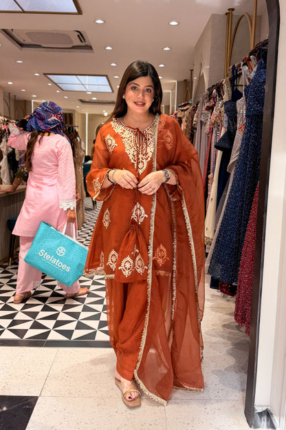 Neeva Embroidered Farshi Suit Set with Potli