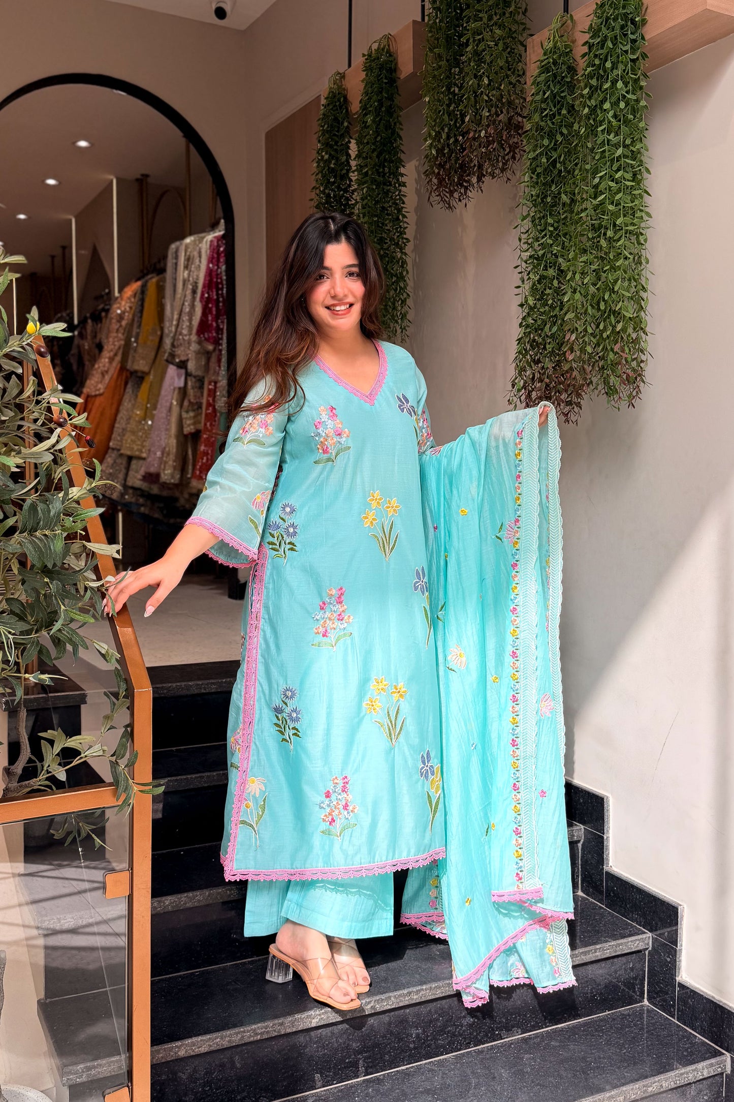 Amora Floral Embroidered Suit Set