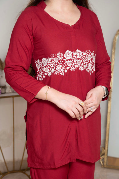 Kaira Red Embroidered Cordset