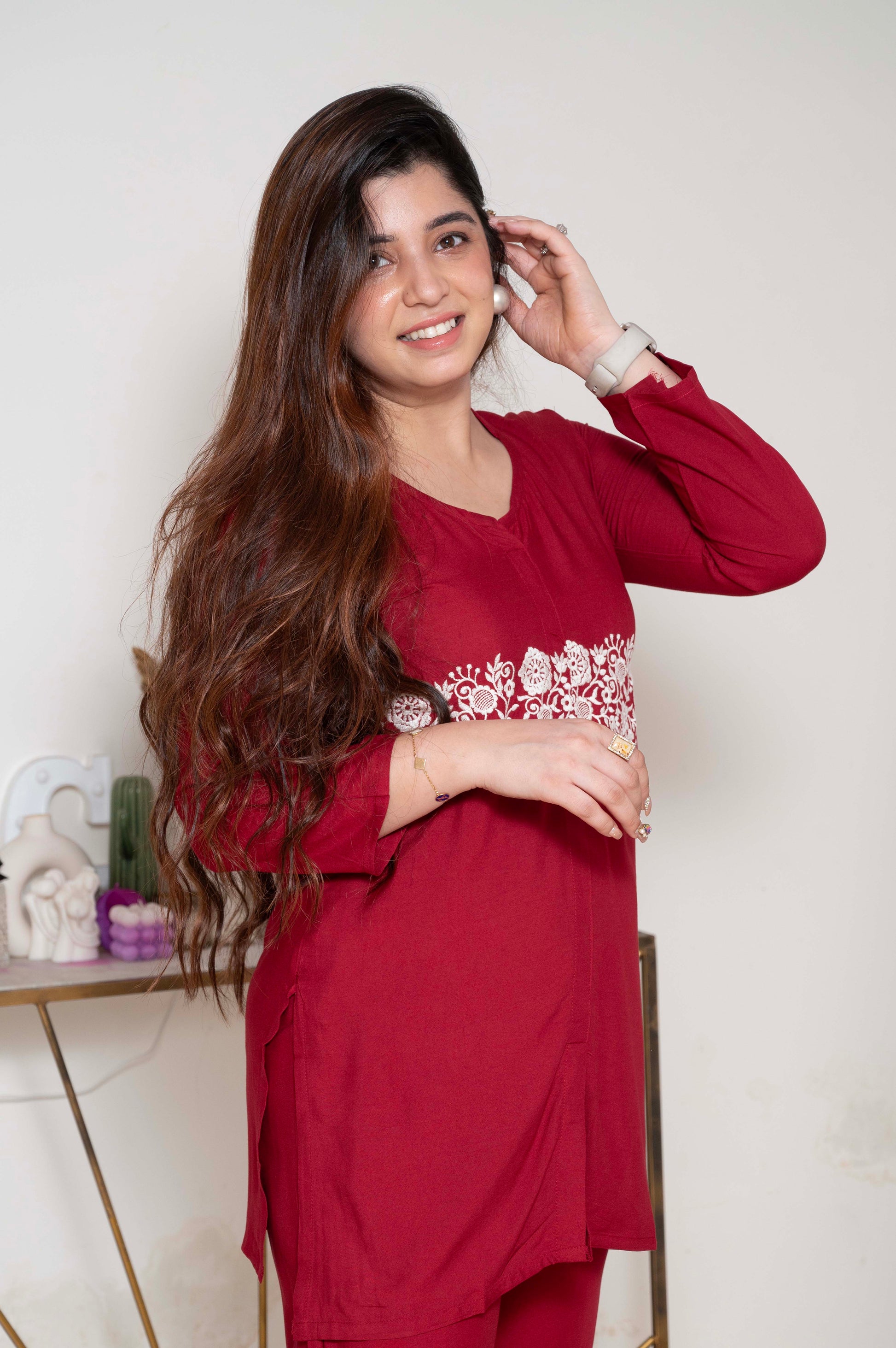 Kaira Red Embroidered Cordset