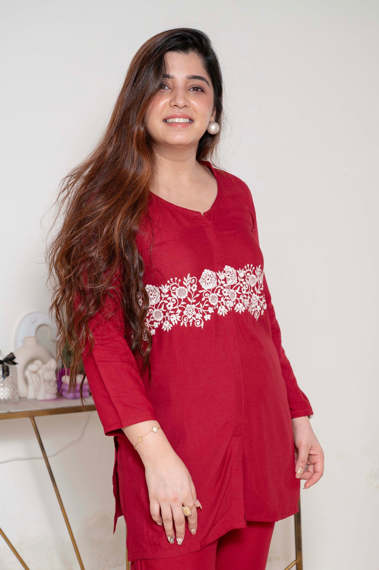 Kaira Red Embroidered Cordset