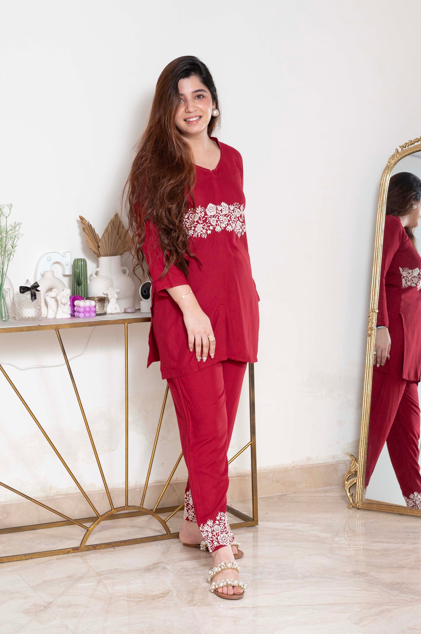 Kaira Red Embroidered Cordset