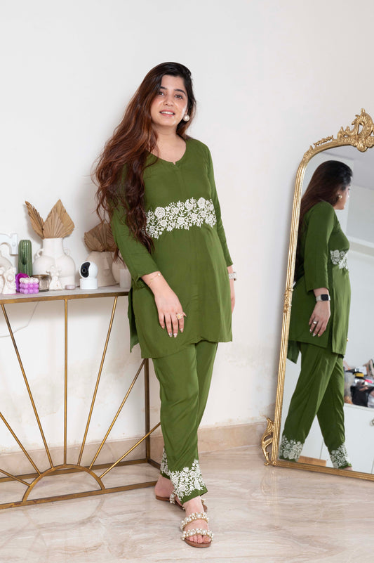 Kaira Green Embroidered Cordset