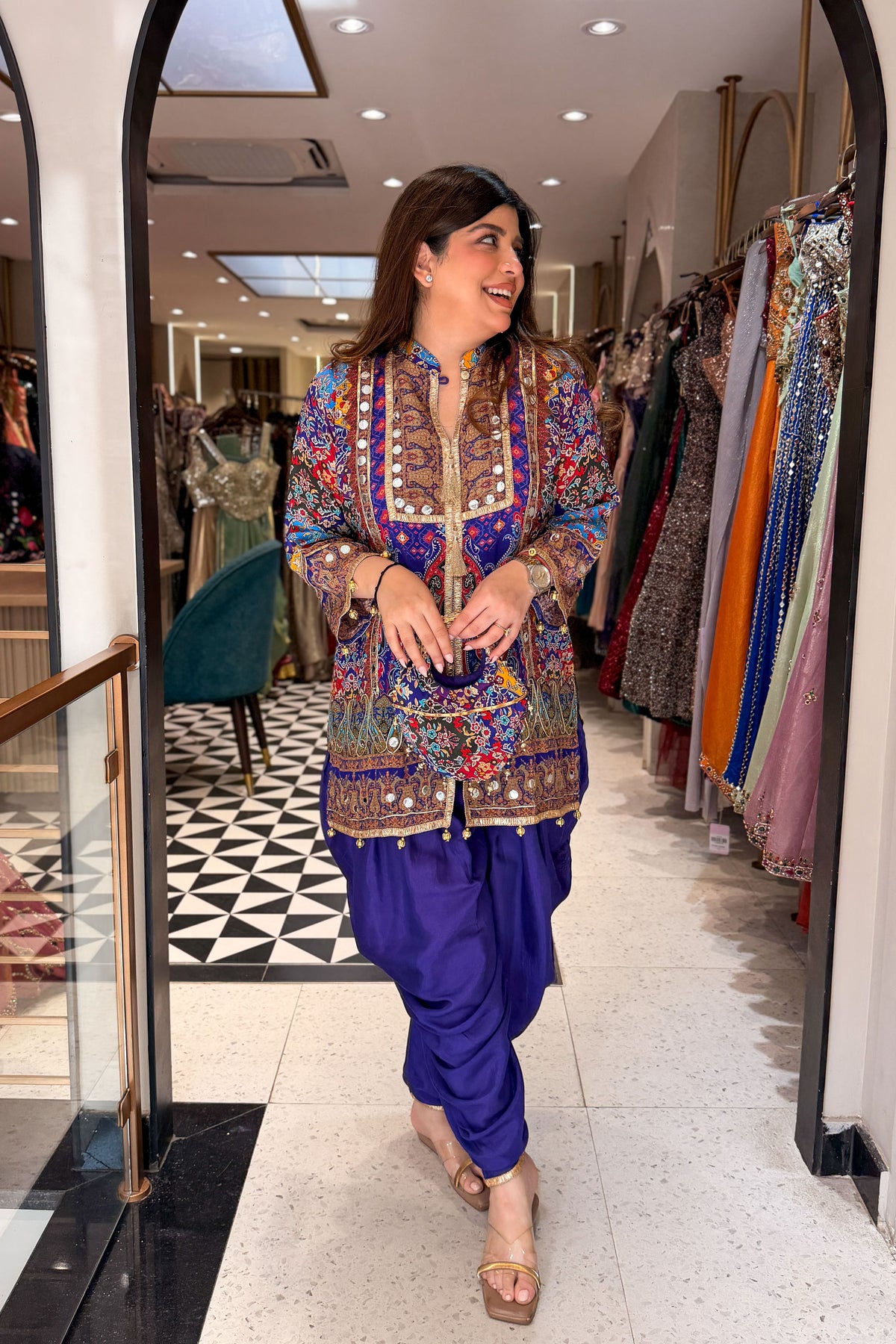 Virna Printed & Embroidered Co ord Set with Bag