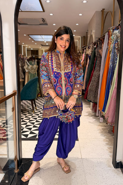 Virna Printed & Embroidered Co ord Set with Bag
