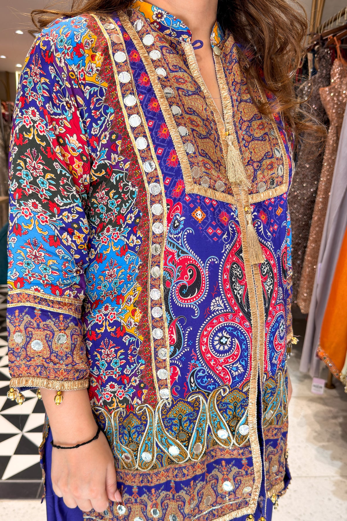 Virna Printed & Embroidered Co ord Set with Bag