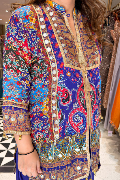 Virna Printed & Embroidered Co ord Set with Bag