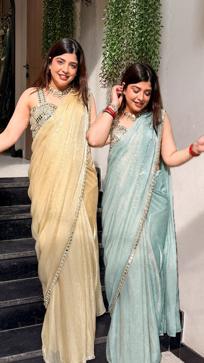 Ruvia Mirror Embroidered Drape Saree