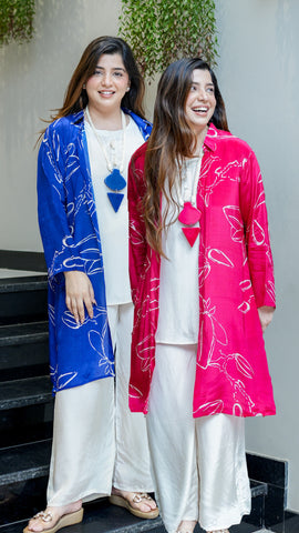 Evaa Printed Three Piece Set with Neck Piece