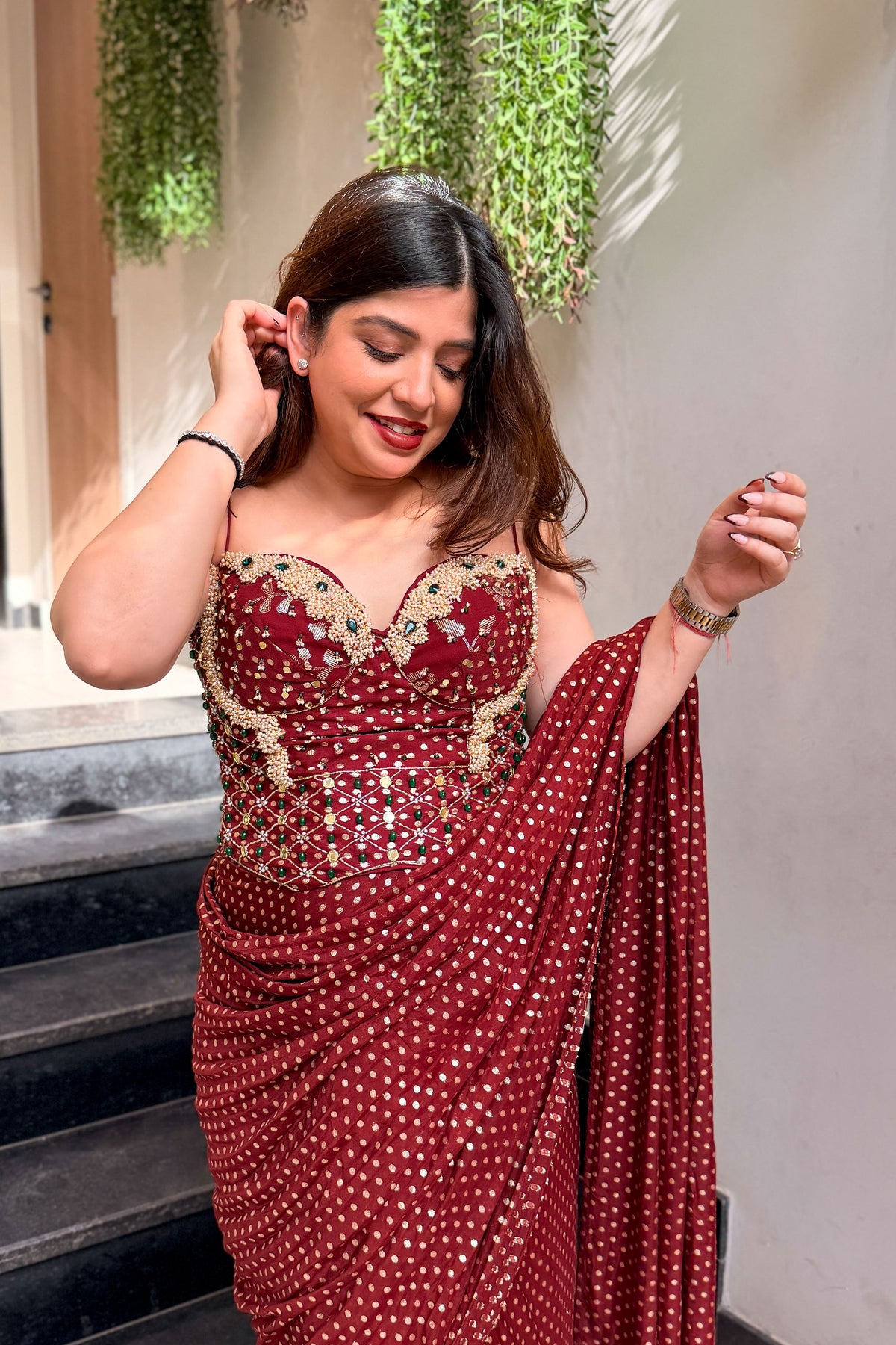 Umaira Hand Embroidered Corset Drape Saree