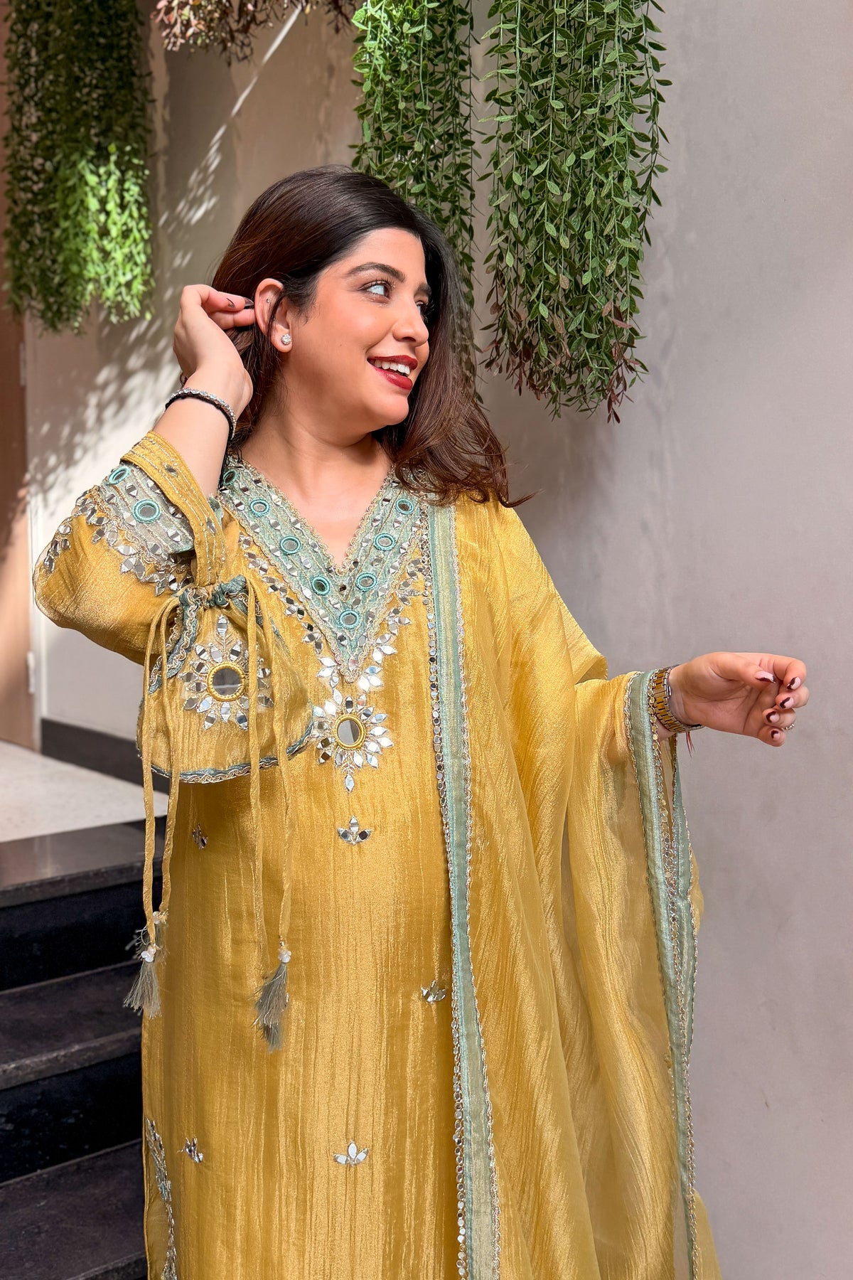 Disha Mirror Work Suit Set with Potli