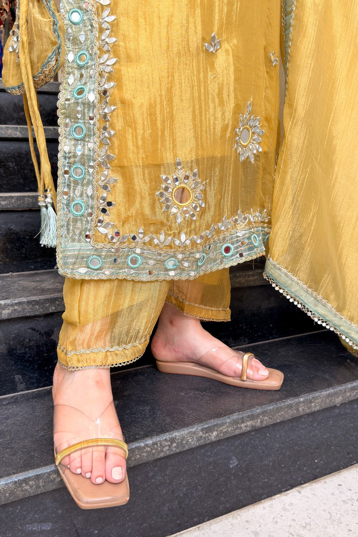 Disha Mirror Work Suit Set with Potli