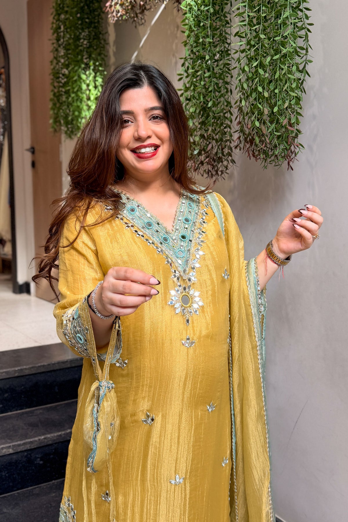 Disha Mirror Work Suit Set with Potli