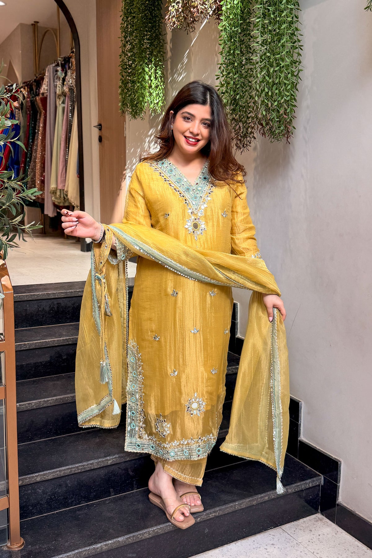 Disha Mirror Work Suit Set with Potli
