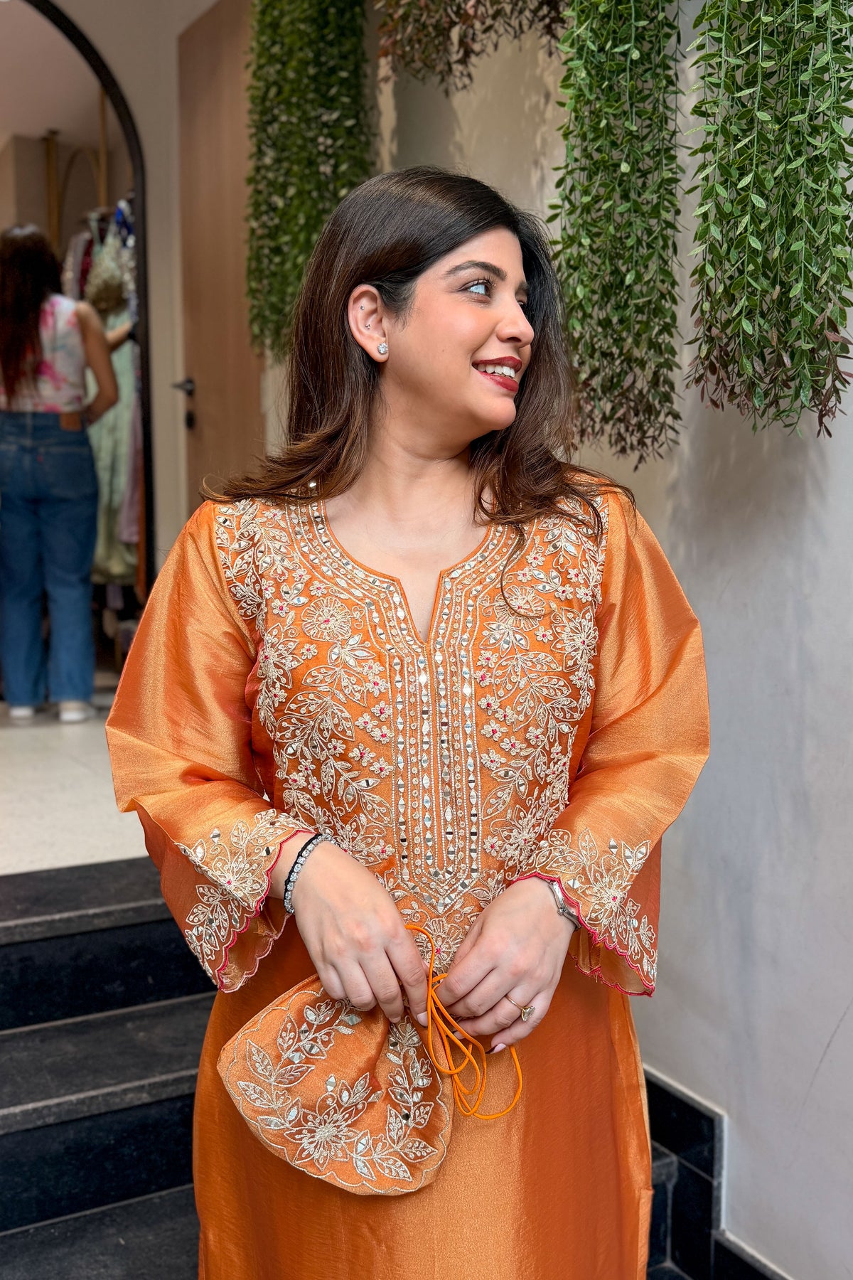 Ramila Embroidered Co ord Set with Potli