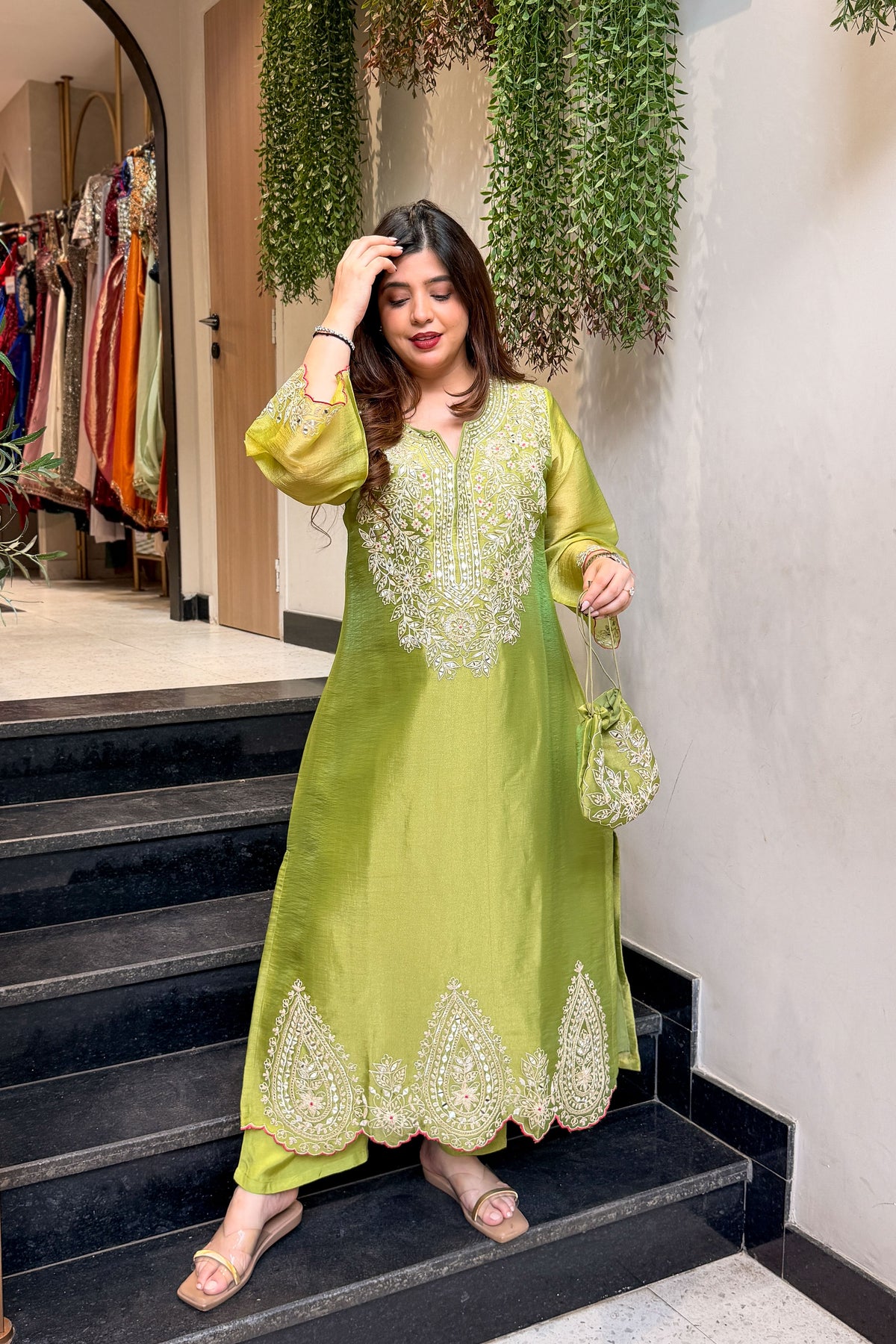 Ramila Embroidered Co ord Set with Potli