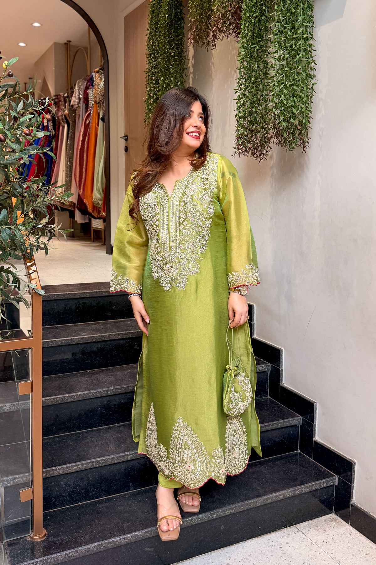 Ramila Embroidered Co ord Set with Potli