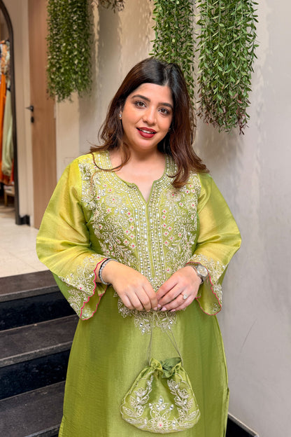 Ramila Embroidered Co ord Set with Potli