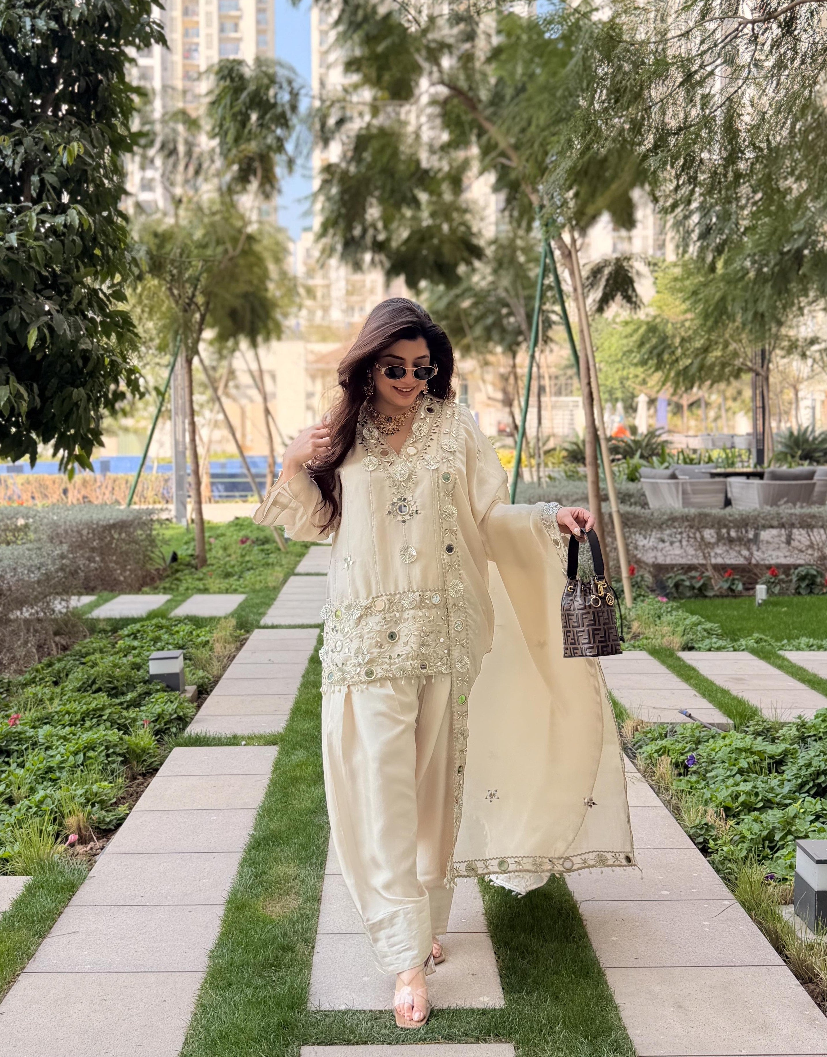 Ifrah Gotta and Mirror Detailing Suit Set