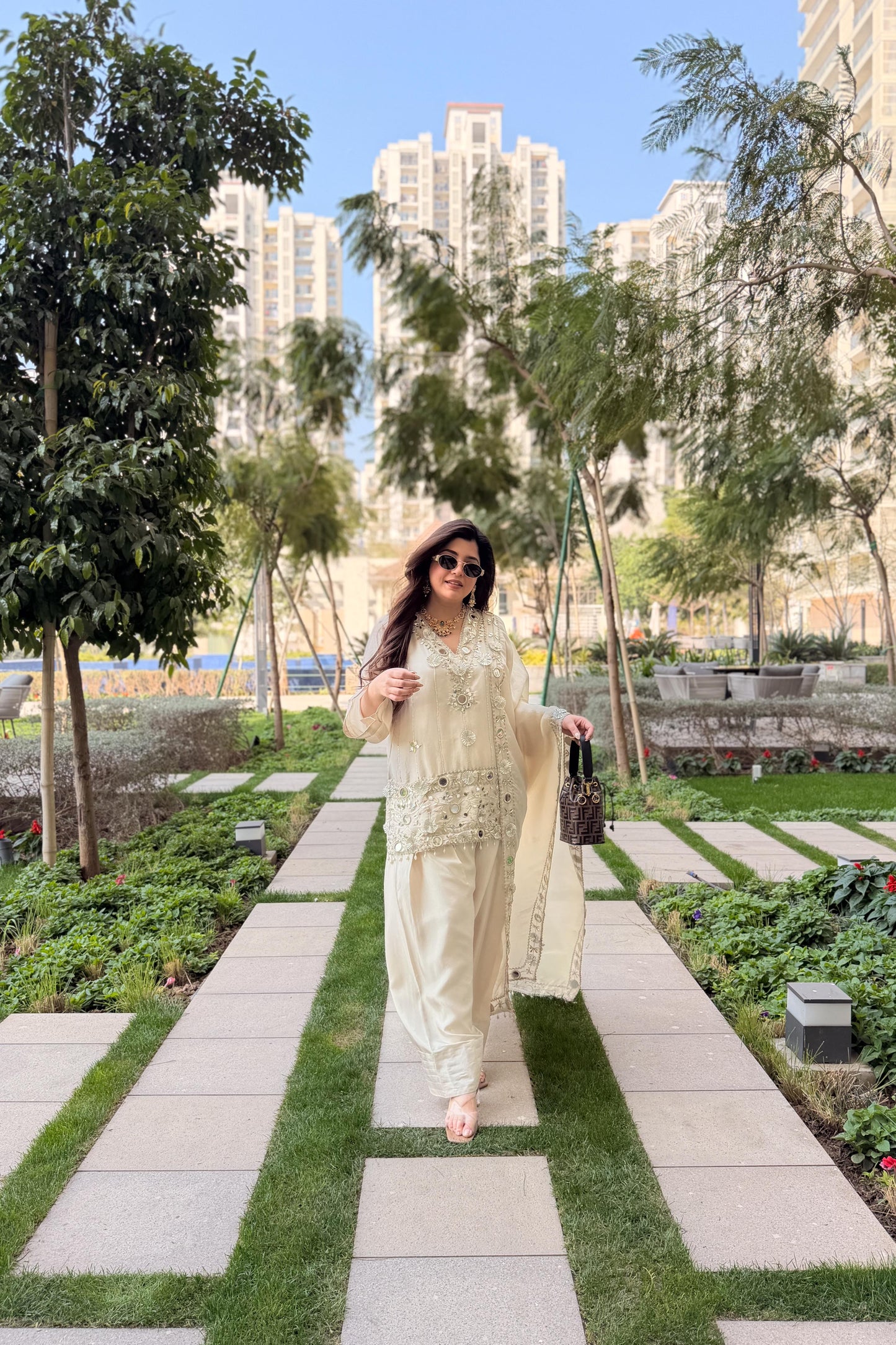 Ifrah Gotta and Mirror Detailing Suit Set