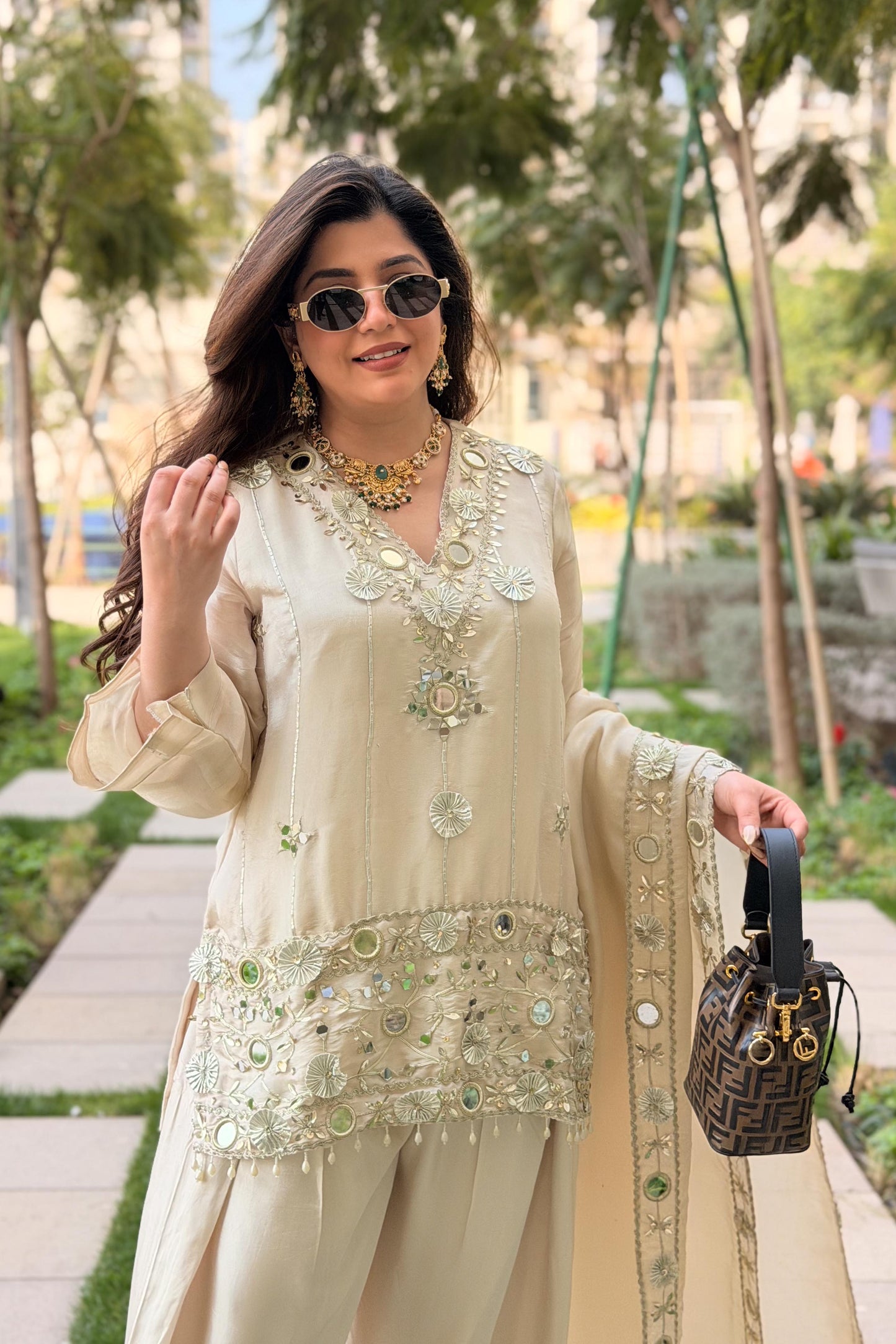 Ifrah Gotta and Mirror Detailing Suit Set