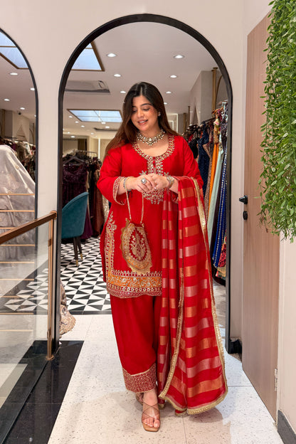 Namraa Embroidered Suit Set with Potli