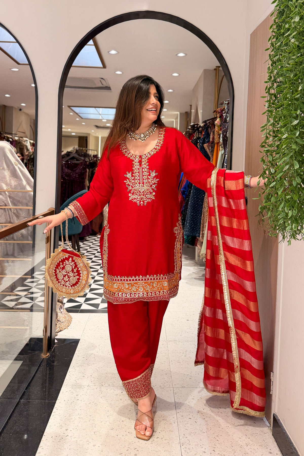 Namraa Embroidered Suit Set with Potli