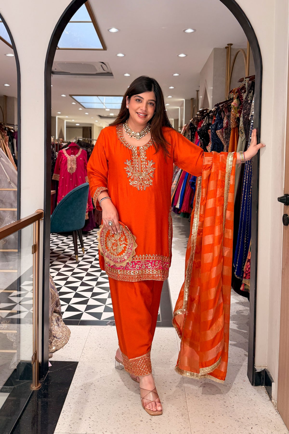 Namraa Embroidered Suit Set with Potli