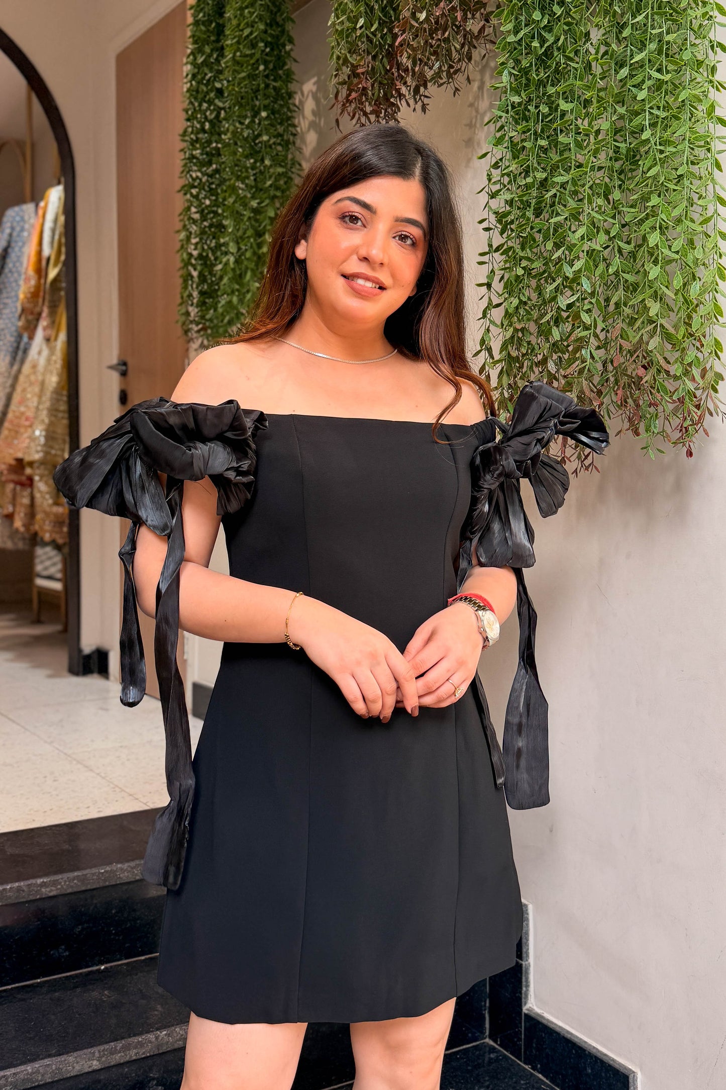 Rebel Bow Detailing Off Shoulder Dress