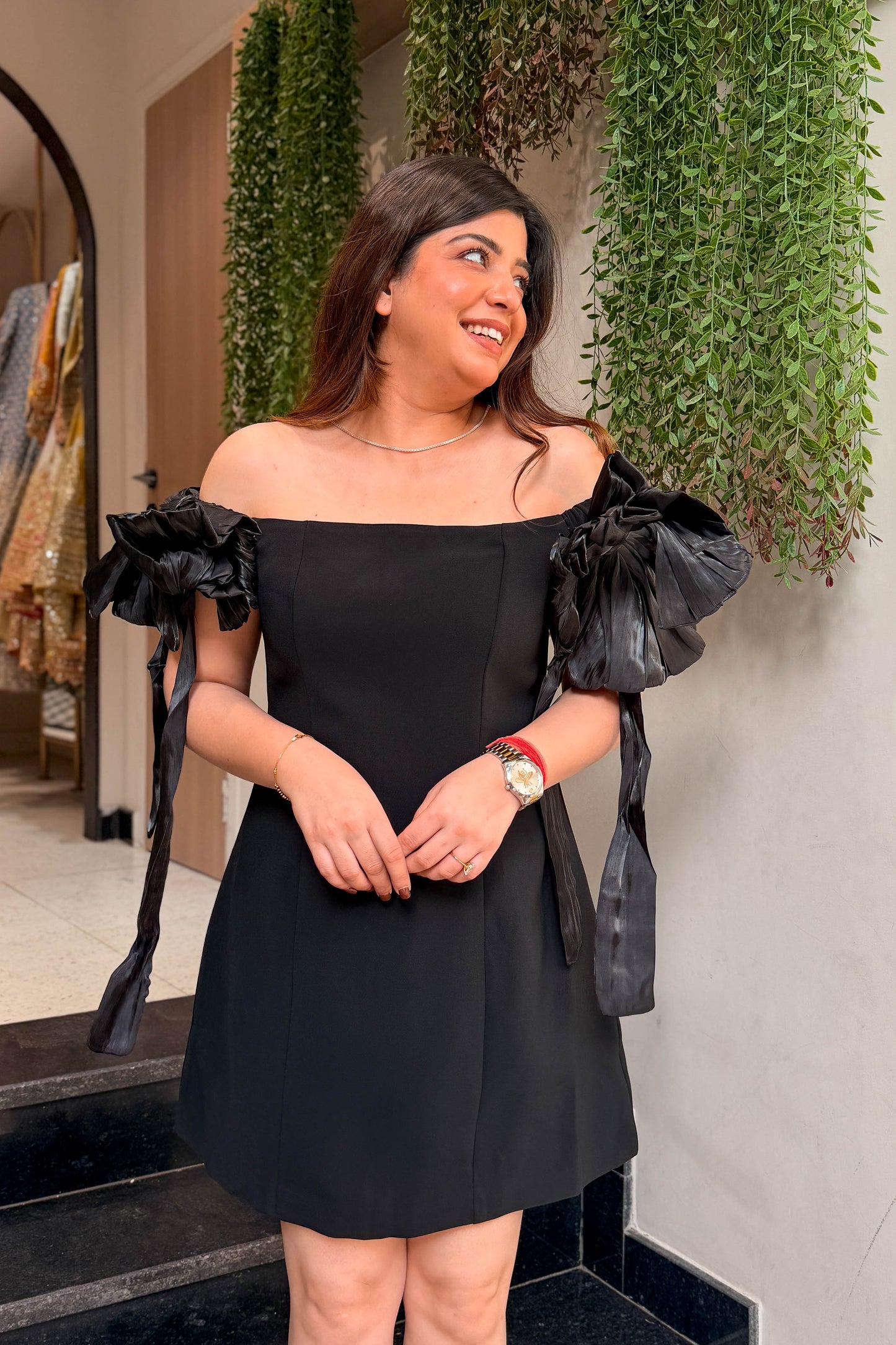 Rebel Bow Detailing Off Shoulder Dress
