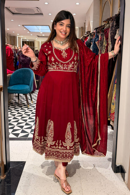 Sumera Hand Embroidered Anarkali Suit Set