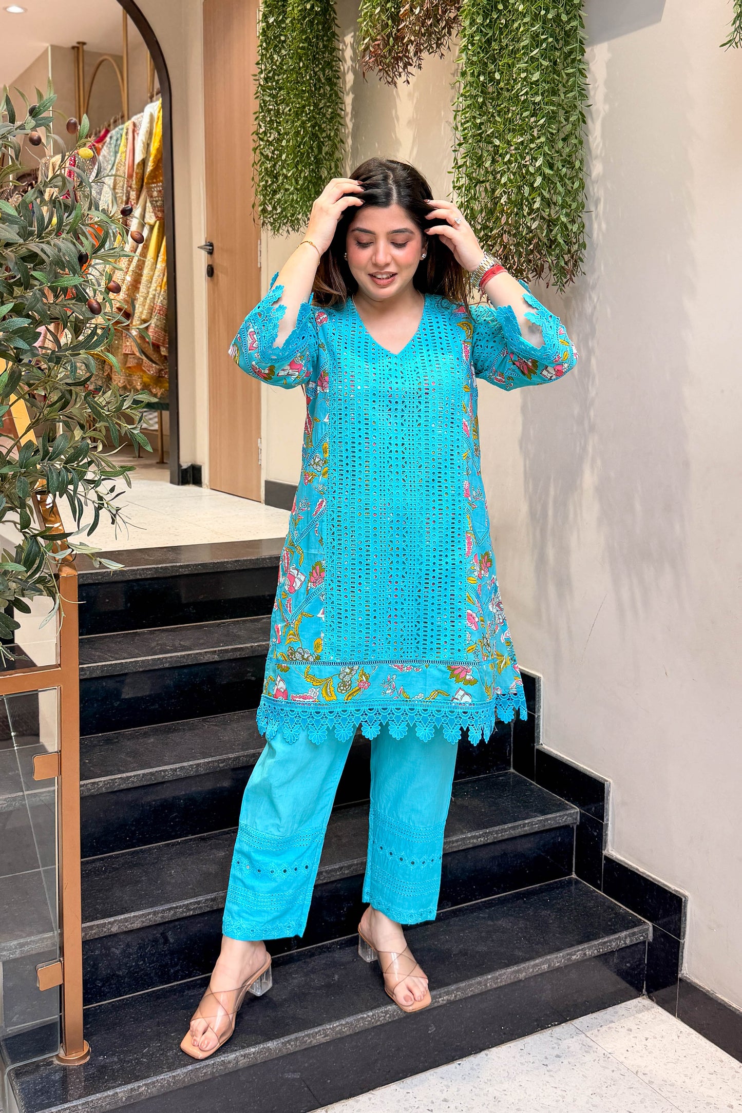 Kaisha Schiffli Embroidered Co ord Set
