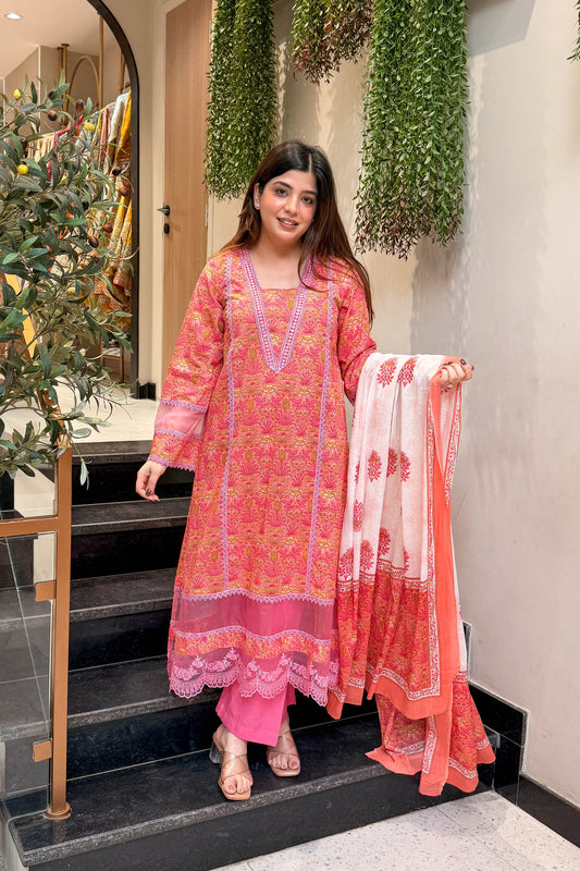 Rani Lace Work Anarkali Suit Set