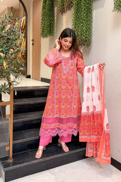 Rani Lace Work Anarkali Suit Set