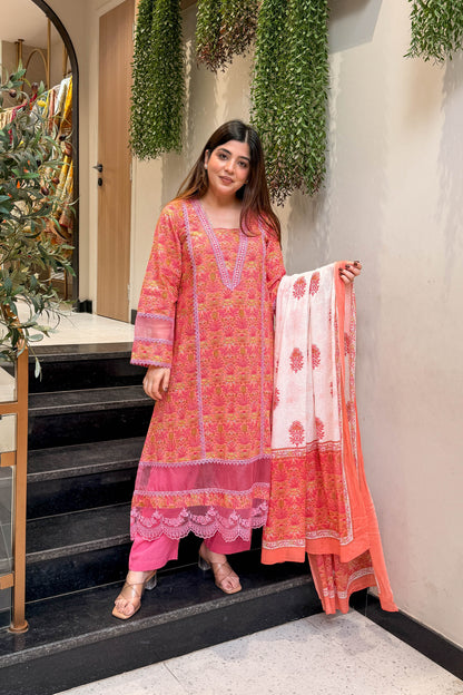 Rani Lace Work Anarkali Suit Set