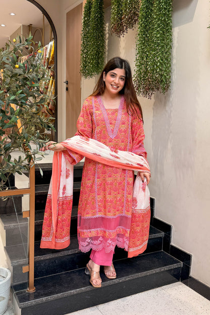 Rani Lace Work Anarkali Suit Set