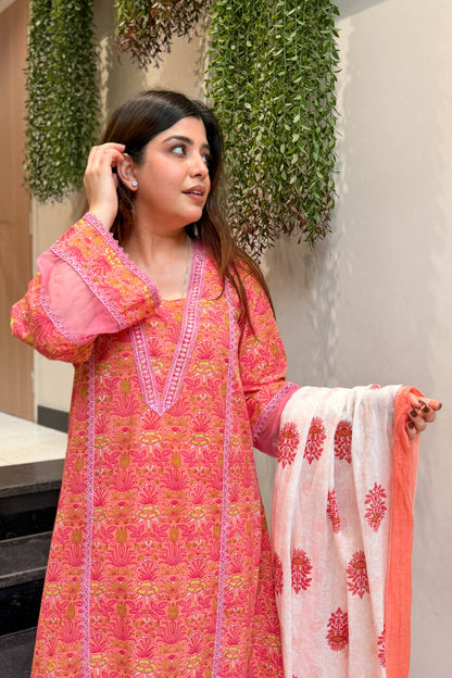 Rani Lace Work Anarkali Suit Set