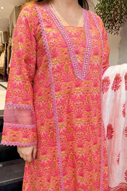Rani Lace Work Anarkali Suit Set
