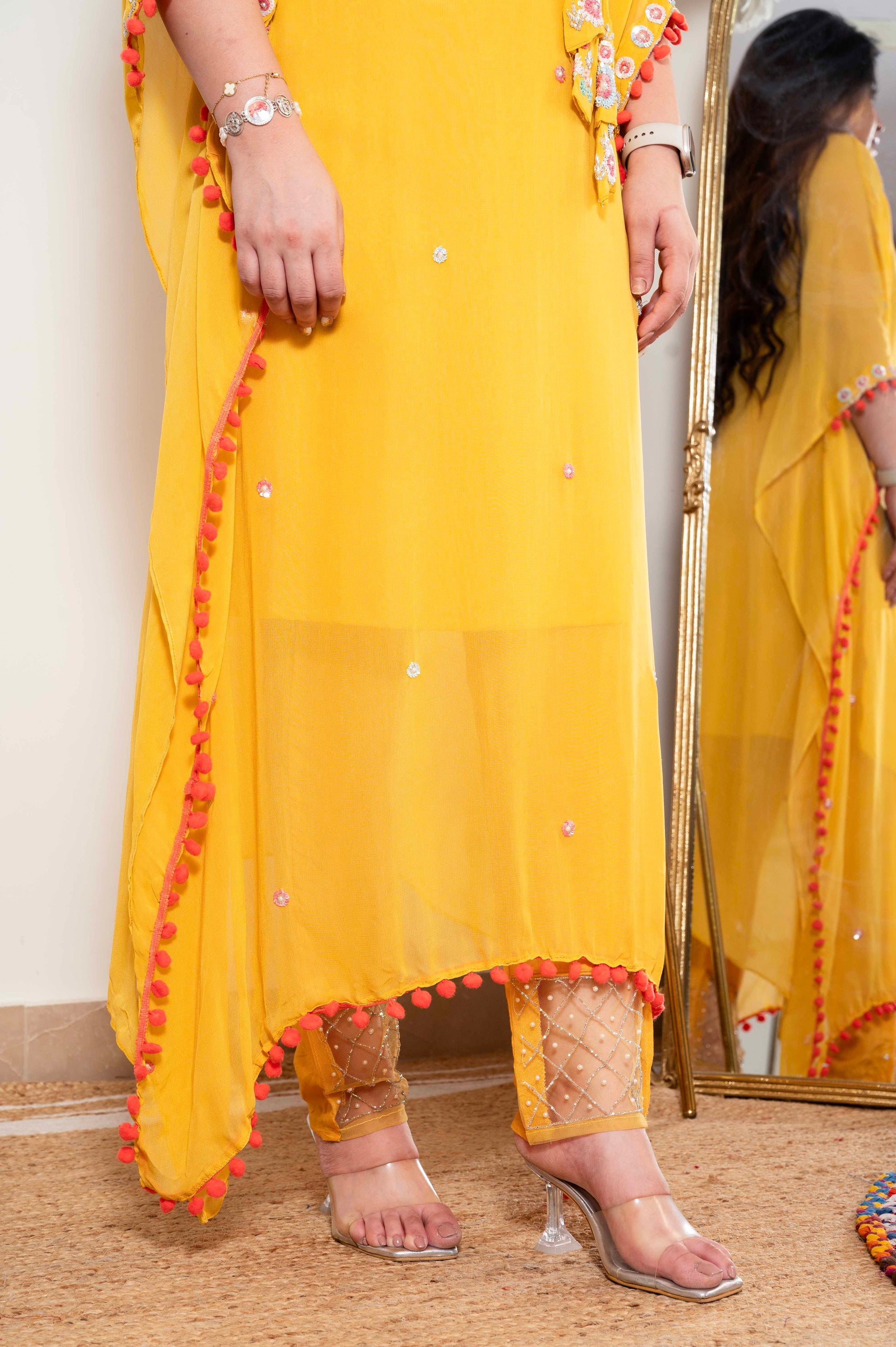 Faiza Yellow Embriodered Kaftan