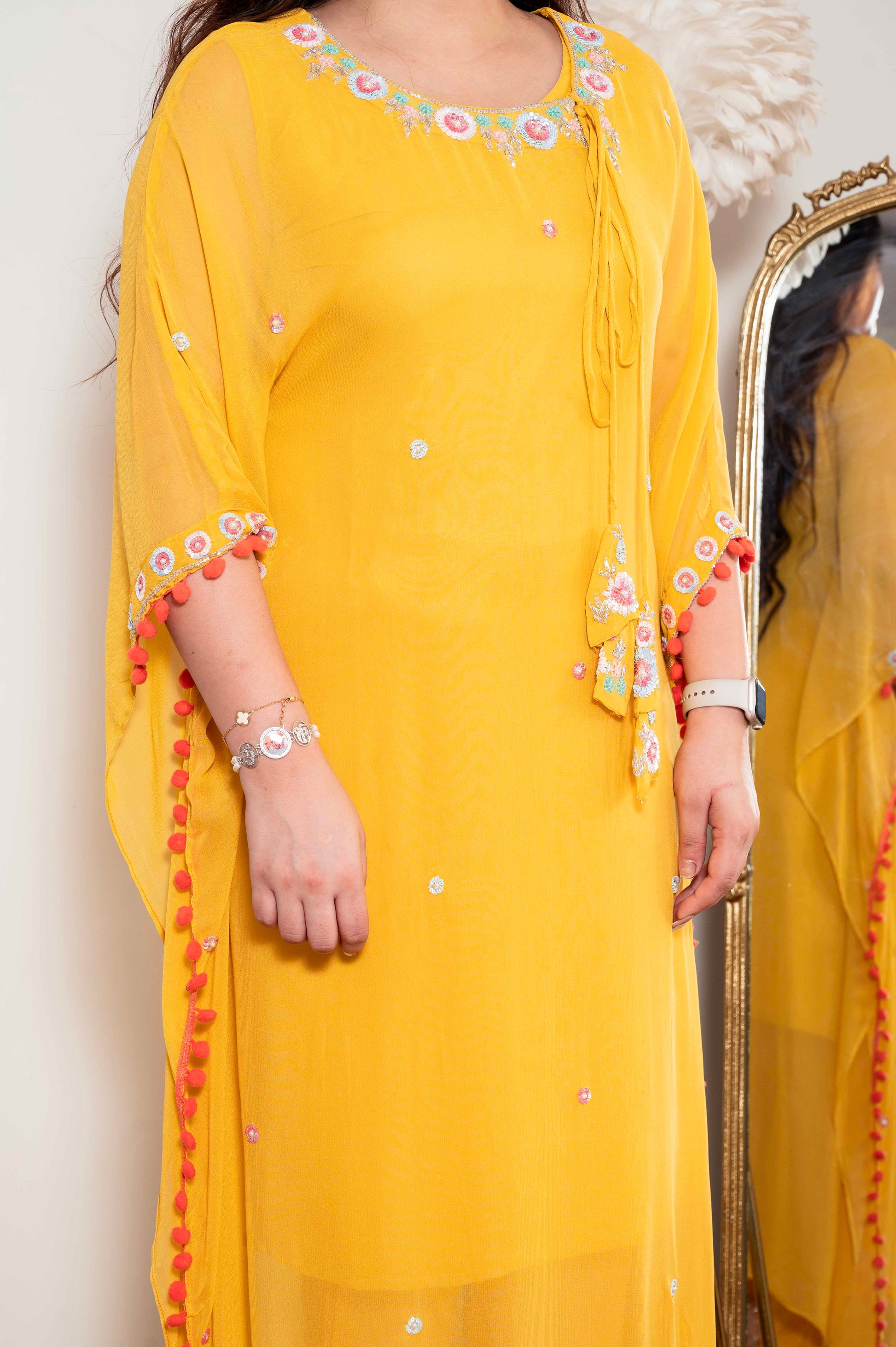 Faiza Yellow Embriodered Kaftan