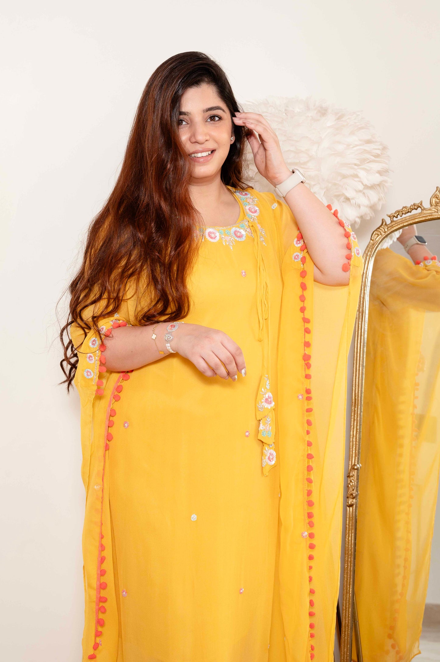 Faiza Yellow Embriodered Kaftan