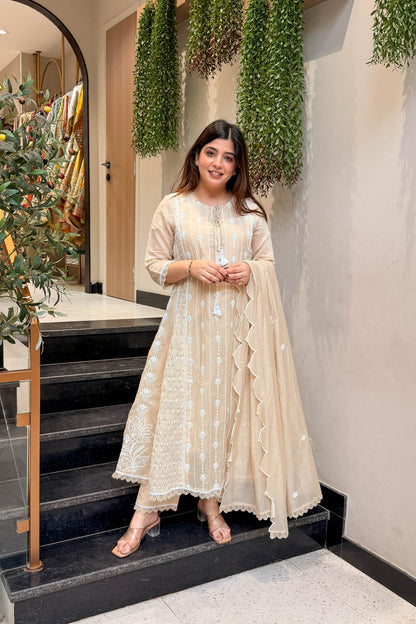 Varah Beige Thread Embroidered Suit Set