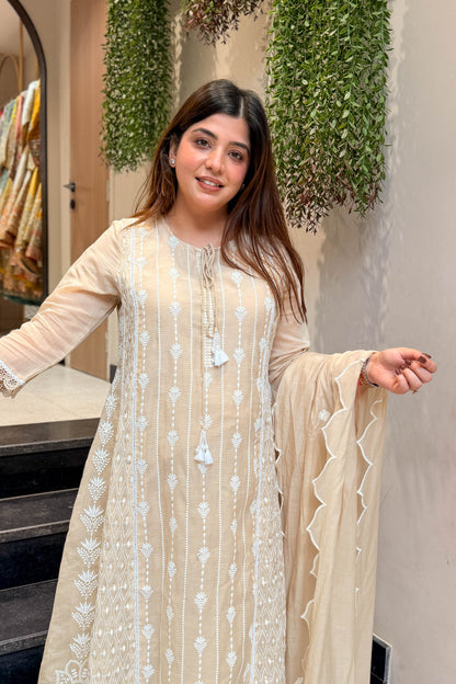 Varah Beige Thread Embroidered Suit Set