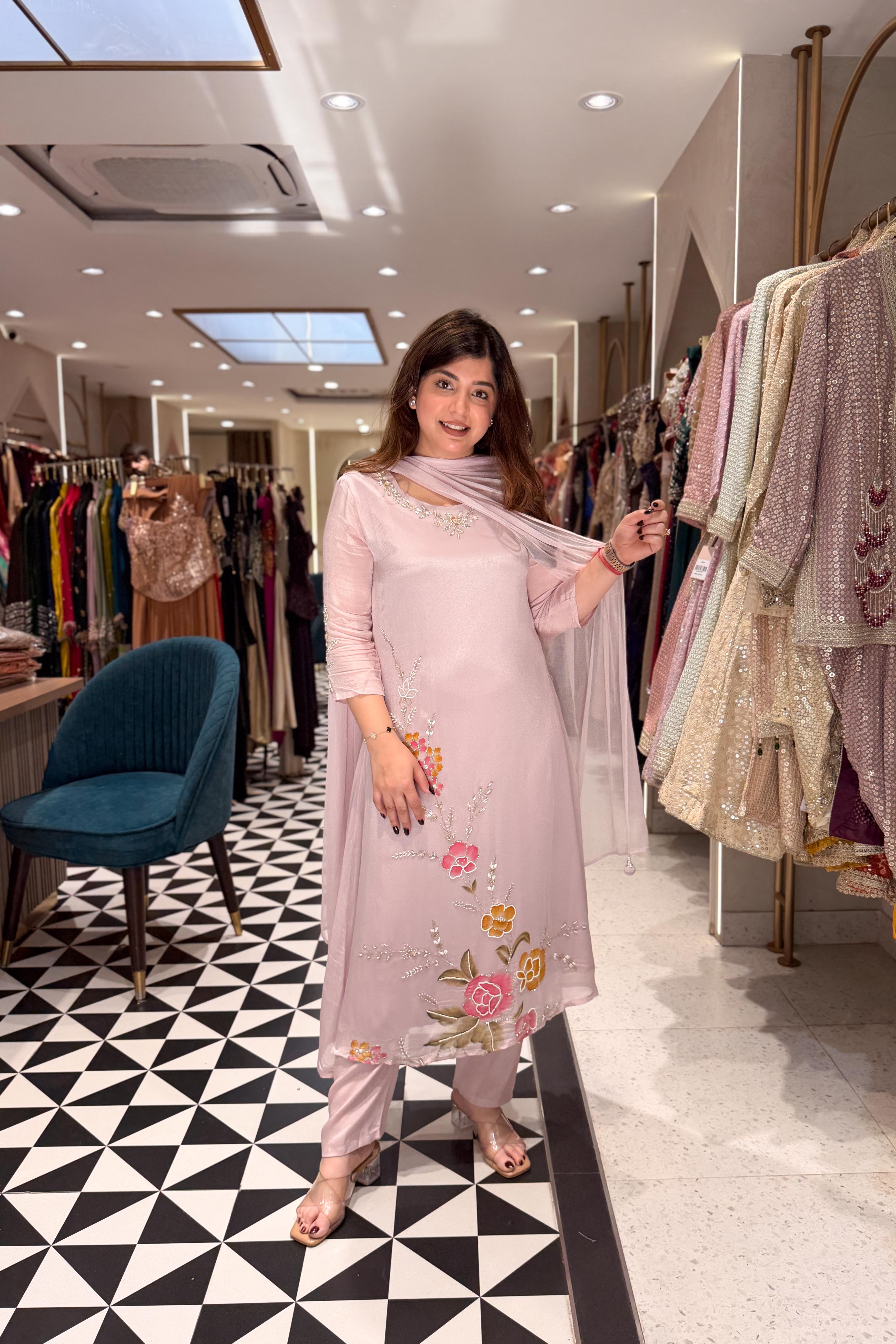 Zimal Hand Painted Embroidered Suit Set