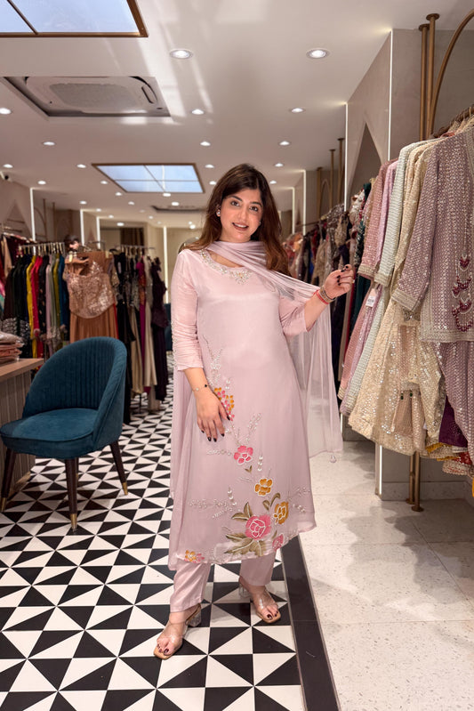 Zimal Hand Painted Embroidered Suit Set