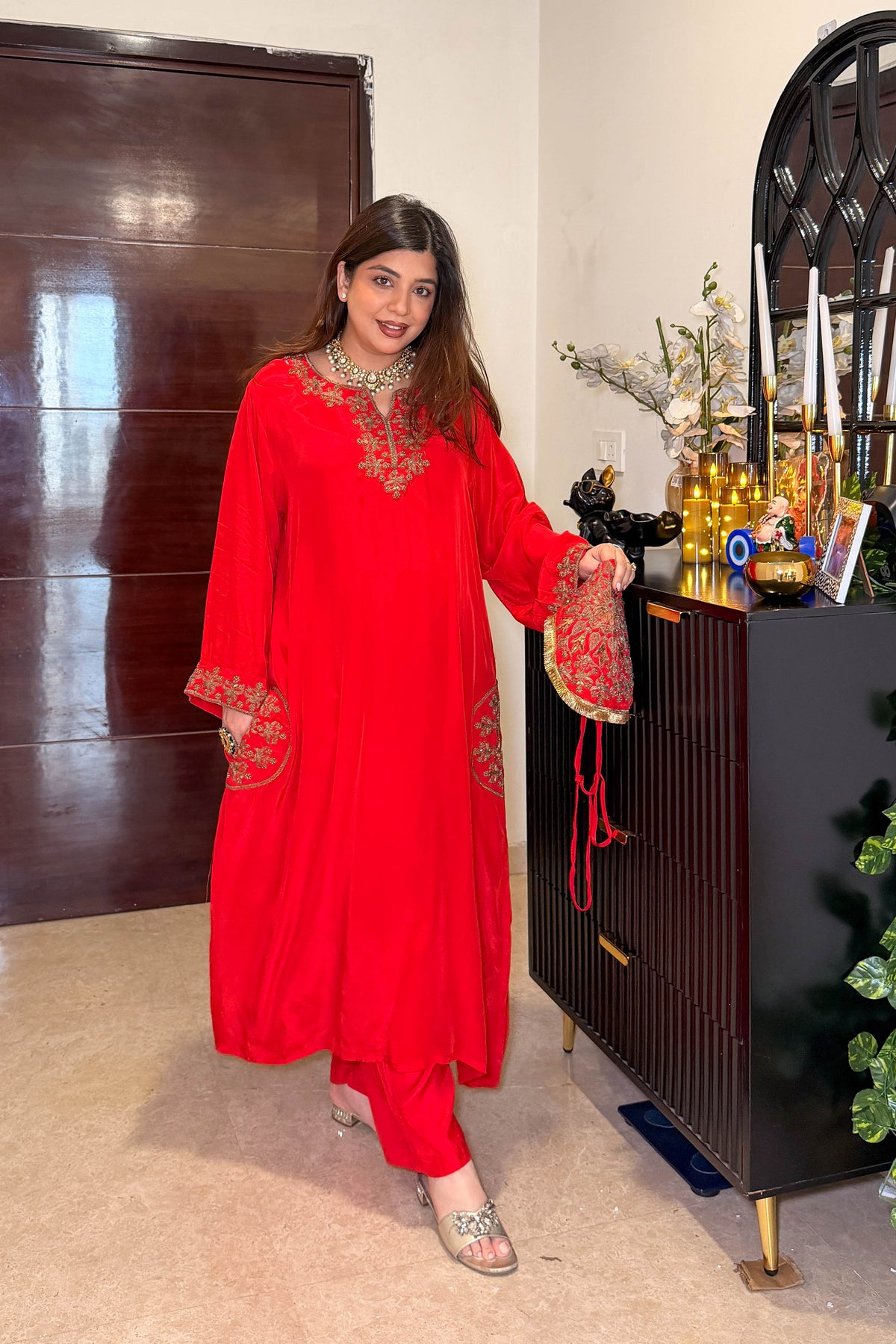 Raneem Embroidered Co ord Set with Potli