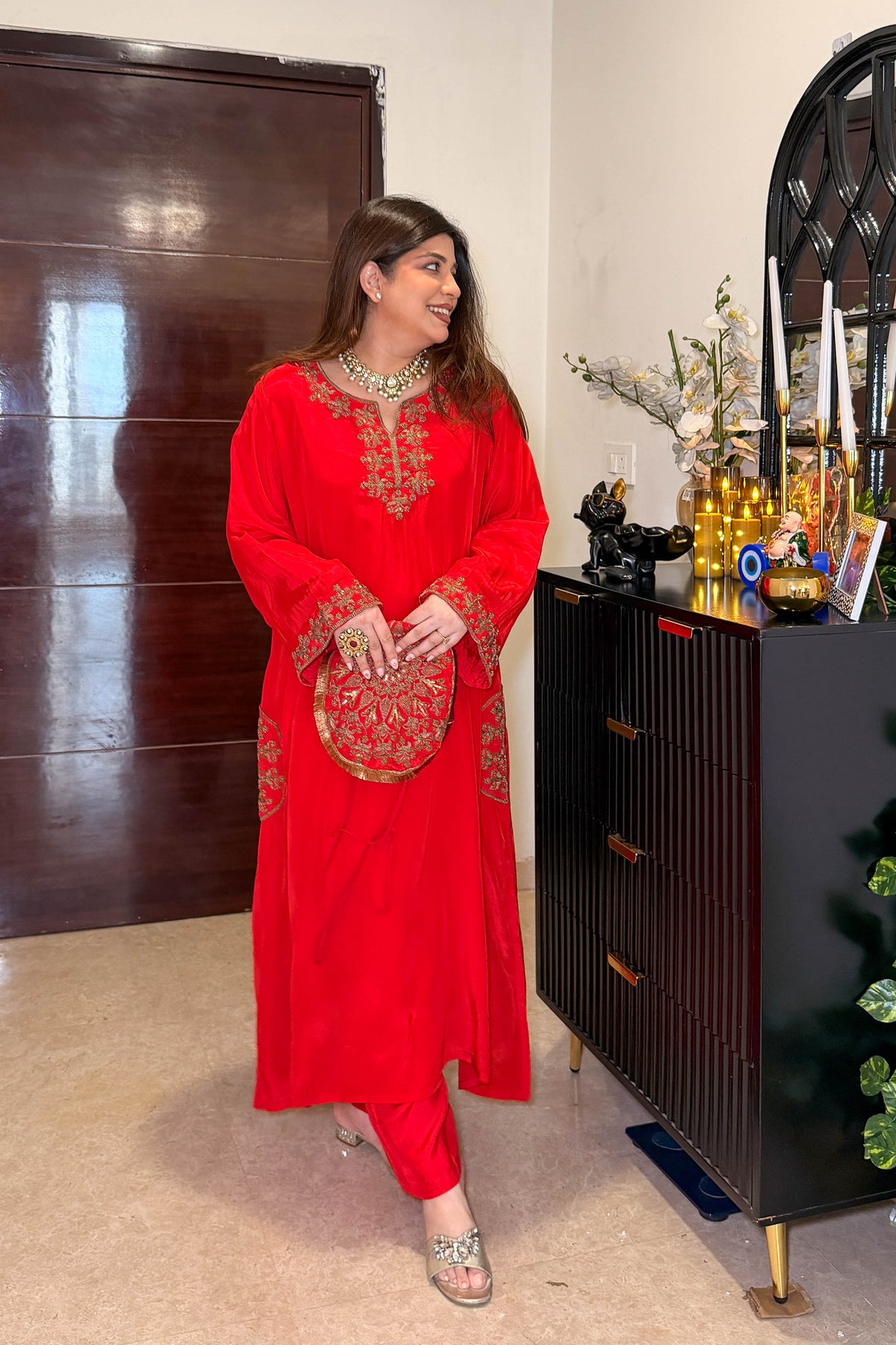 Raneem Embroidered Co ord Set with Potli